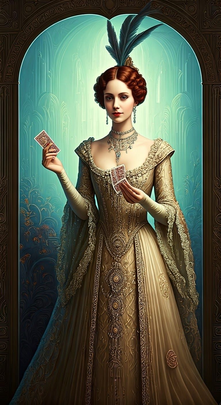 French Aristocrats Play Poker in Art Deco Cityscape