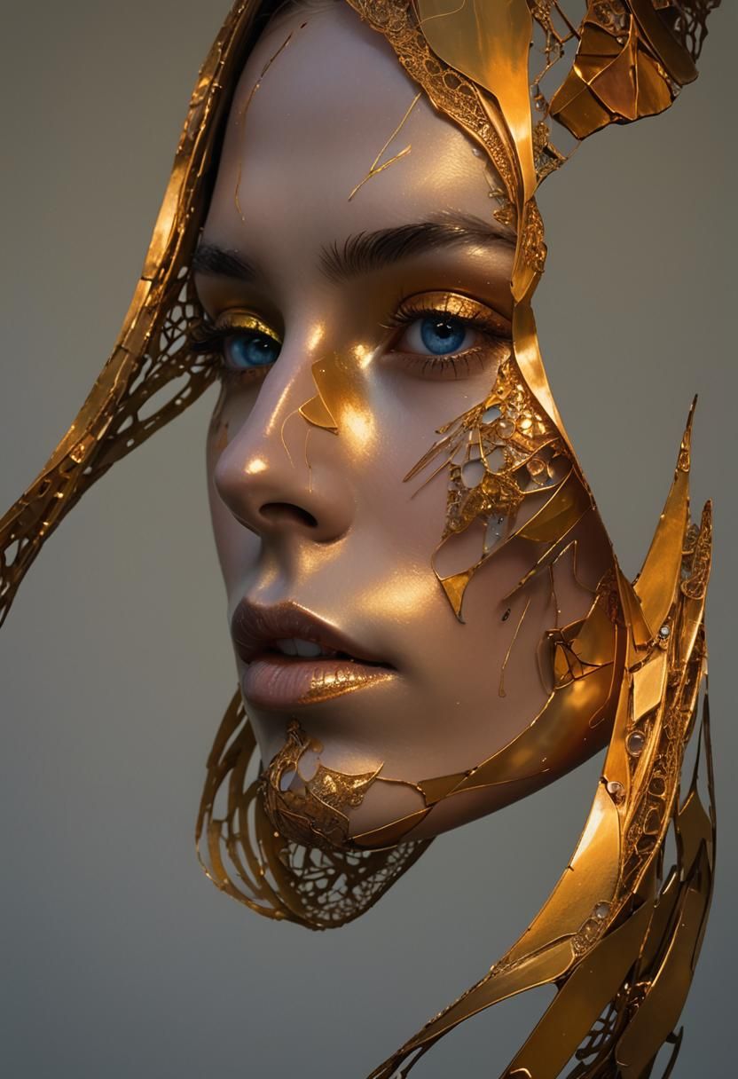 Iridescent Abstract Forms Envelop Glowing Face