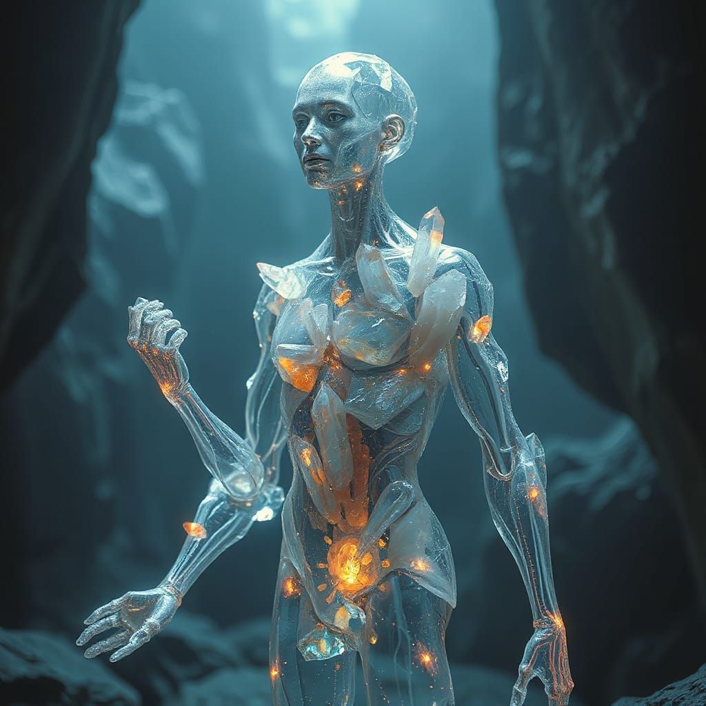 Crystalline Humanoid Figure in Mystical Atmosphere