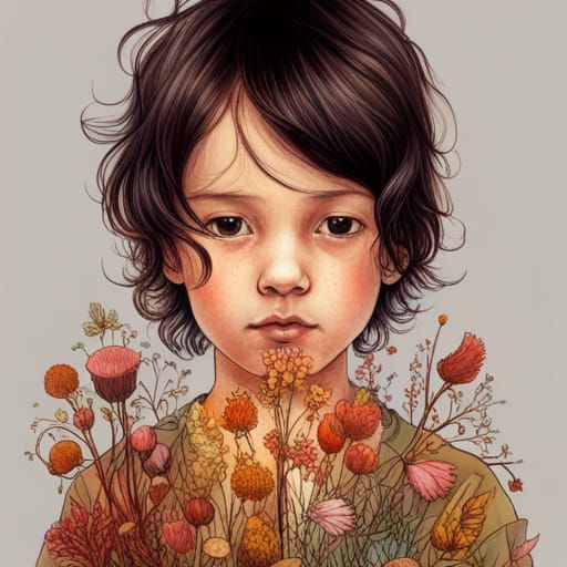 Toddler Among Autumn Wildflowers: Magic Realism Portrait