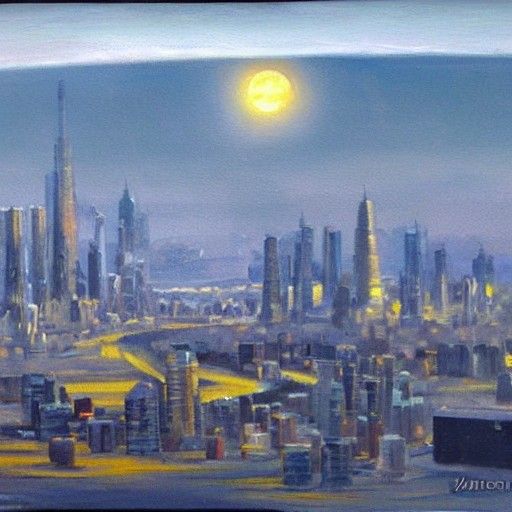 Lunar City in Oil Painting Style