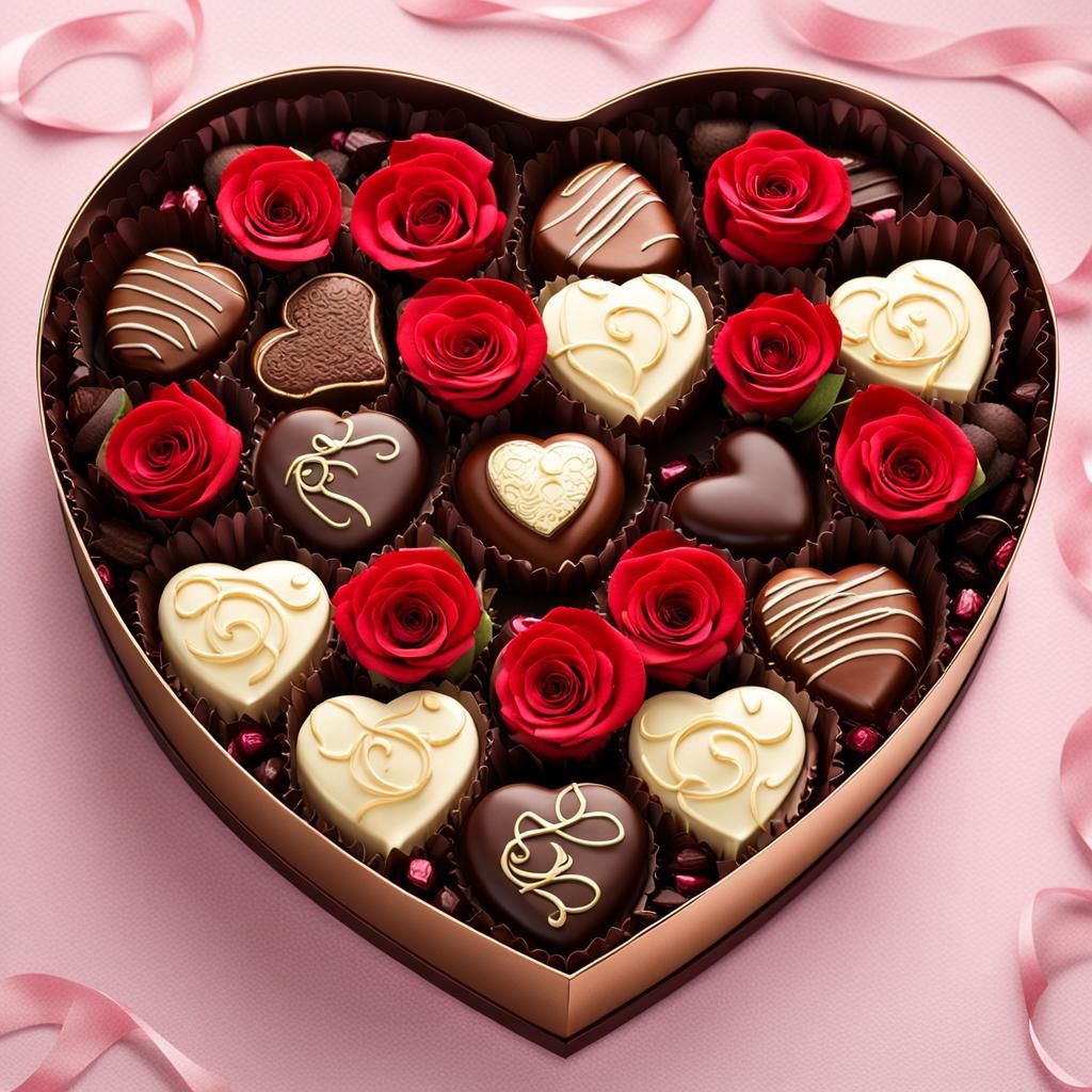 Heart-Shaped Chocolate Box with Roses for Valentine's Day