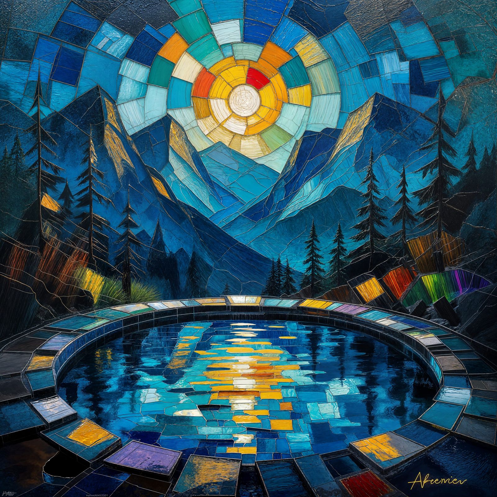 Secluded Hot Spring in Bold Impasto Oil