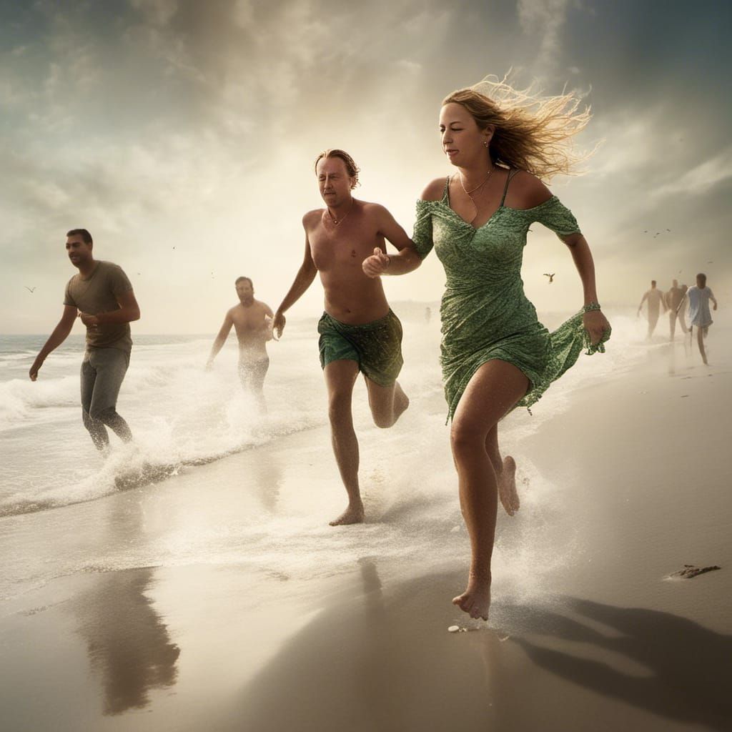 Woman on Green Sand: A Fantasy Beach Chase