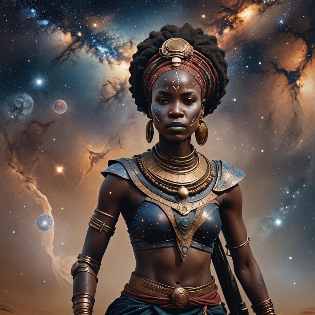 Galactic African Warrior Woman Portrait