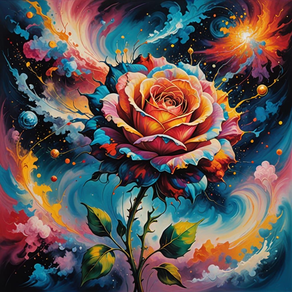 Dreamlike Cosmic Rose Blooms in Vortex of Stardust