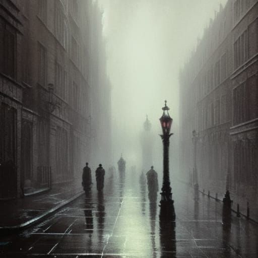 Misty London Street Scene in Vaporwave Style