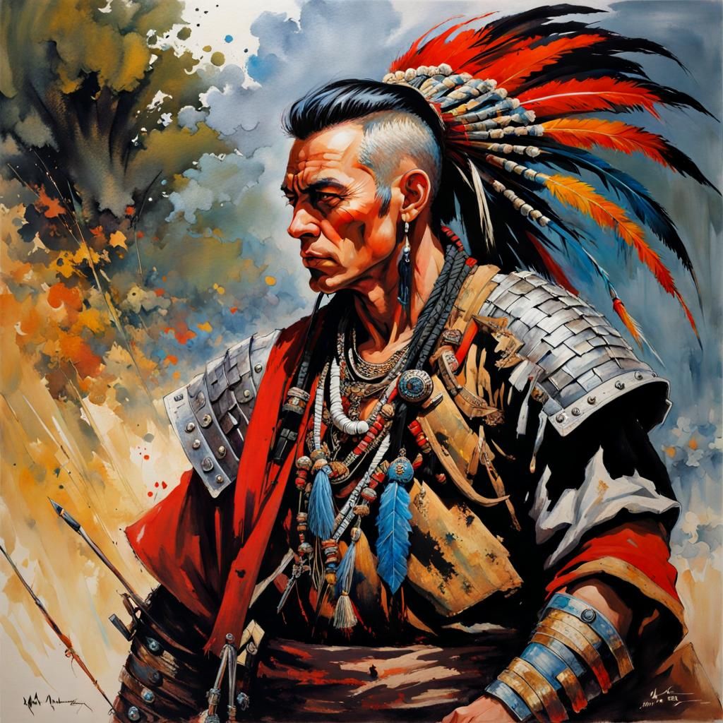 Last Mohican Warrior in Hyperdetailed Ink Painting