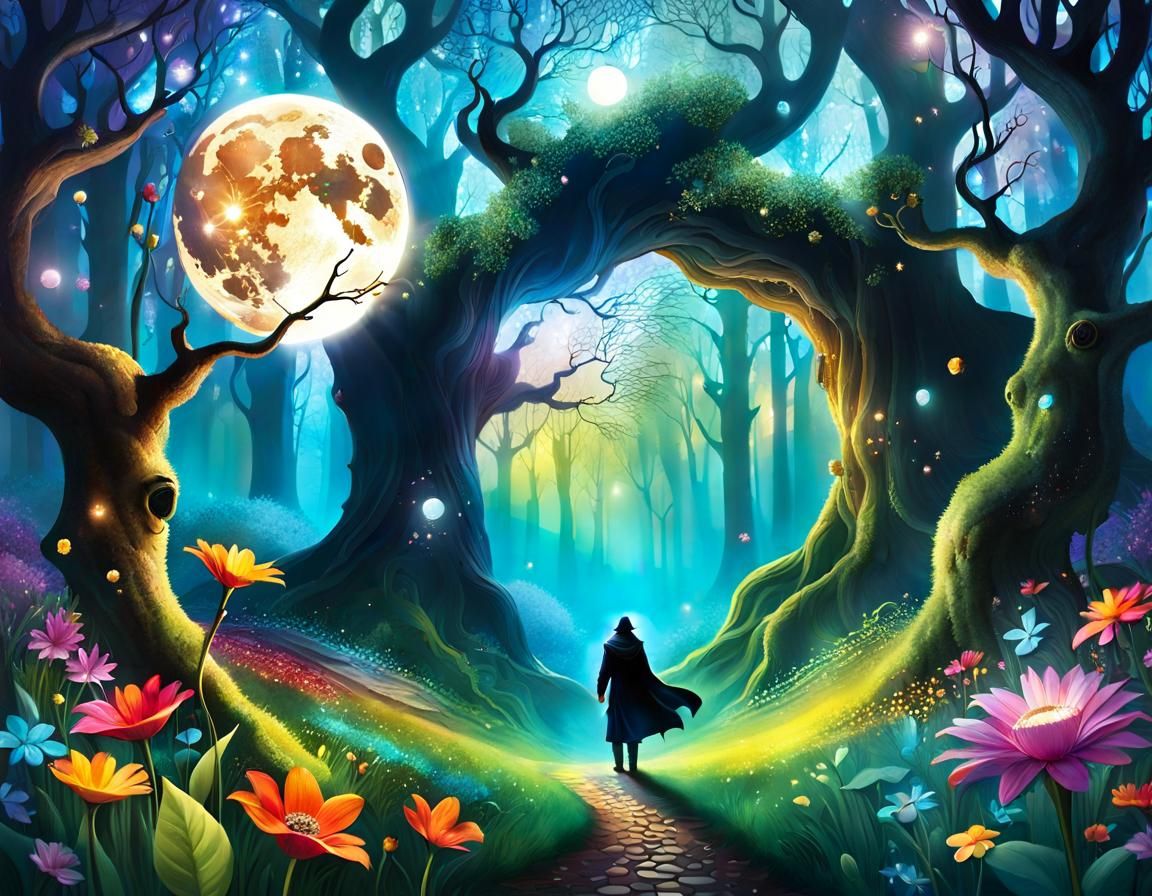 Magical Spring Forest with Talking Trees, Neo-Impressionism