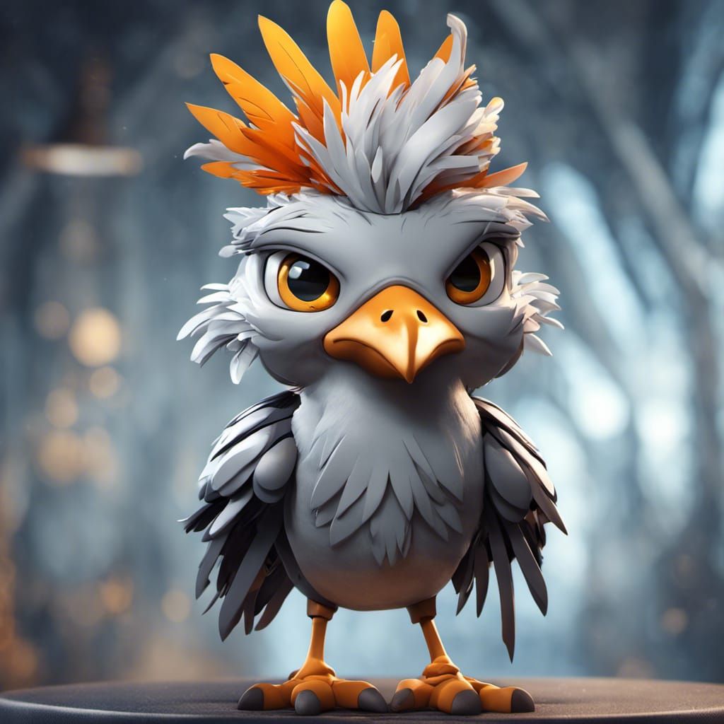 Chibi Secretary Bird in Dark Fantasy Style