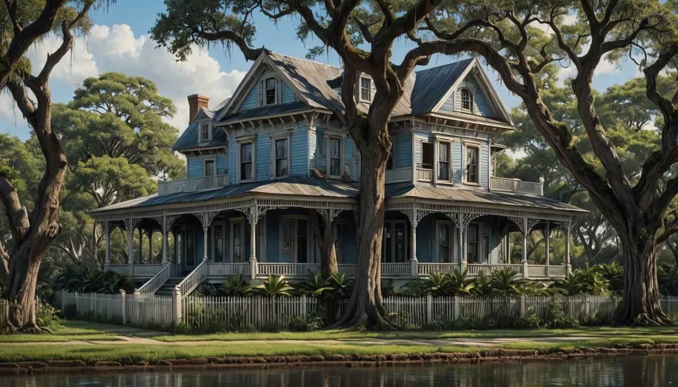 Hyperrealistic Old House on Blue Bayou