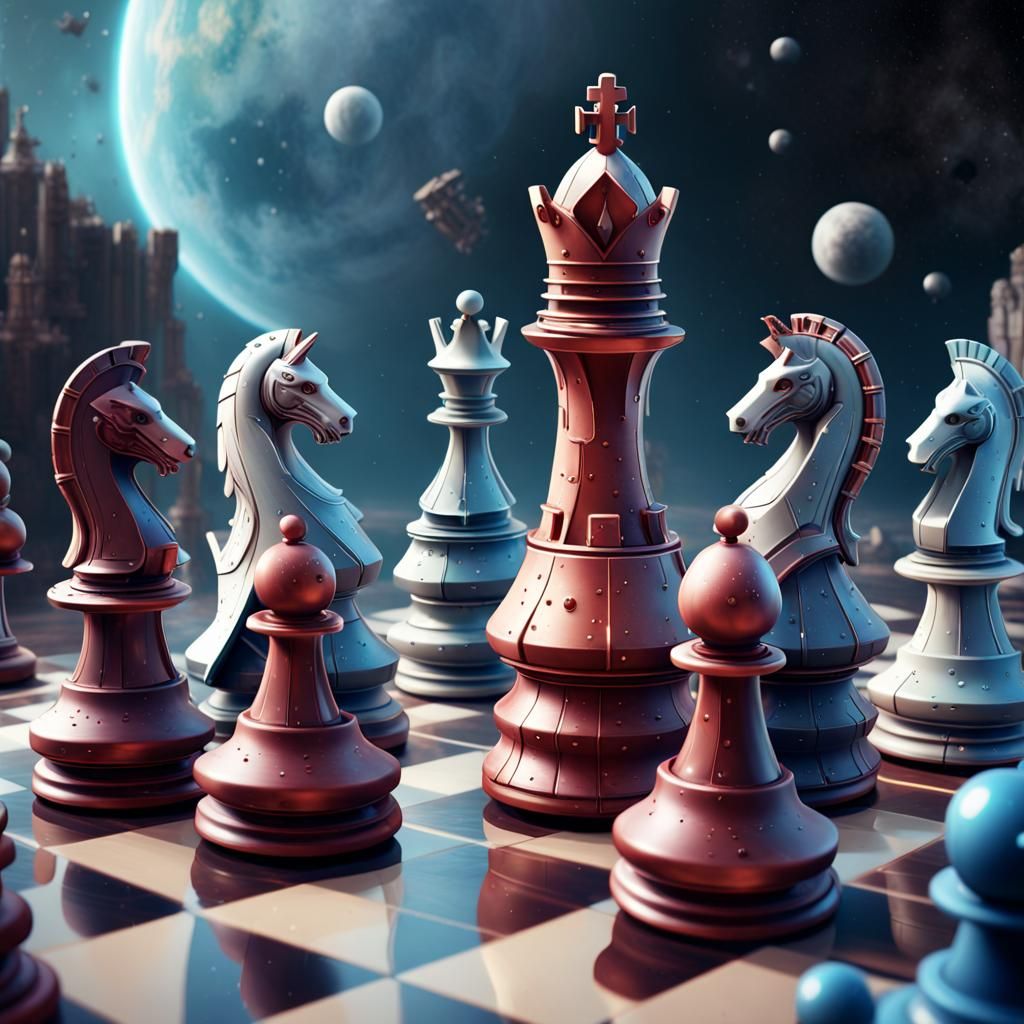 Fantastical Space Chess Pieces in Detailed Digital Painting