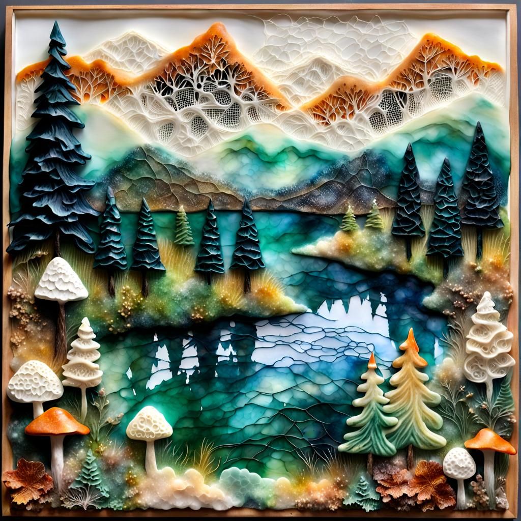 Encaustic Art: Mycelial Mesh Landscape