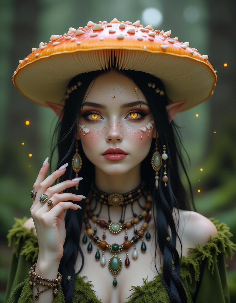 Dark Fantasy Forest Creature with Mushroom Fusion