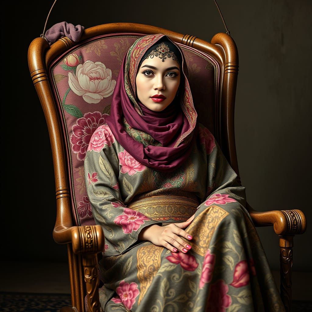 Futuristic Afghan Woman Portrait with Matisse Patterns