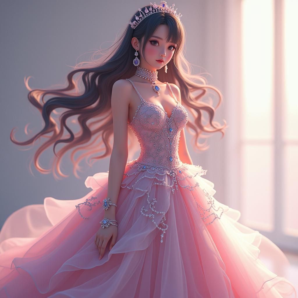 Woman in Exquisite Gown: Digital Art Concept