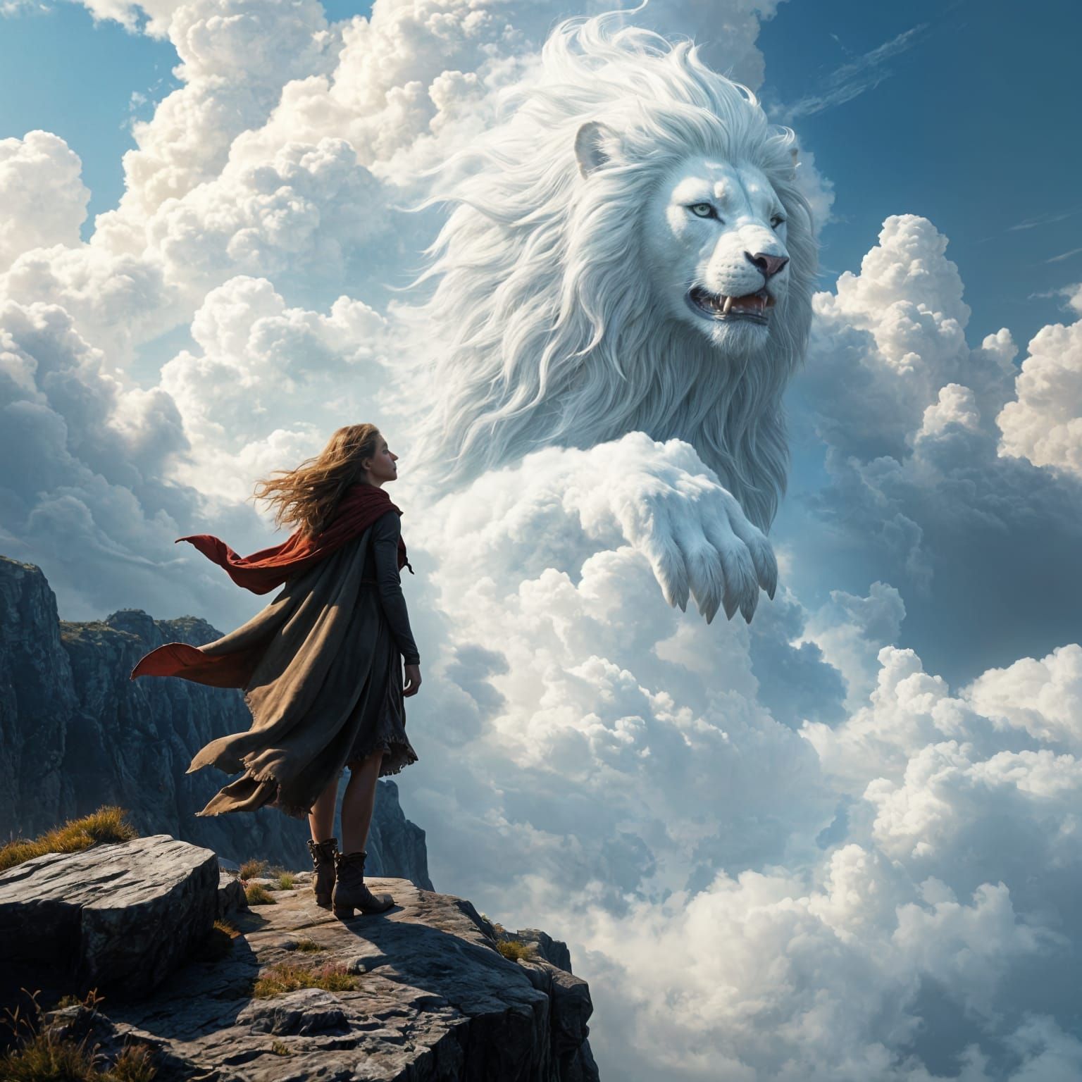 Girl and Cloud Lion: Fantasy Concept Art