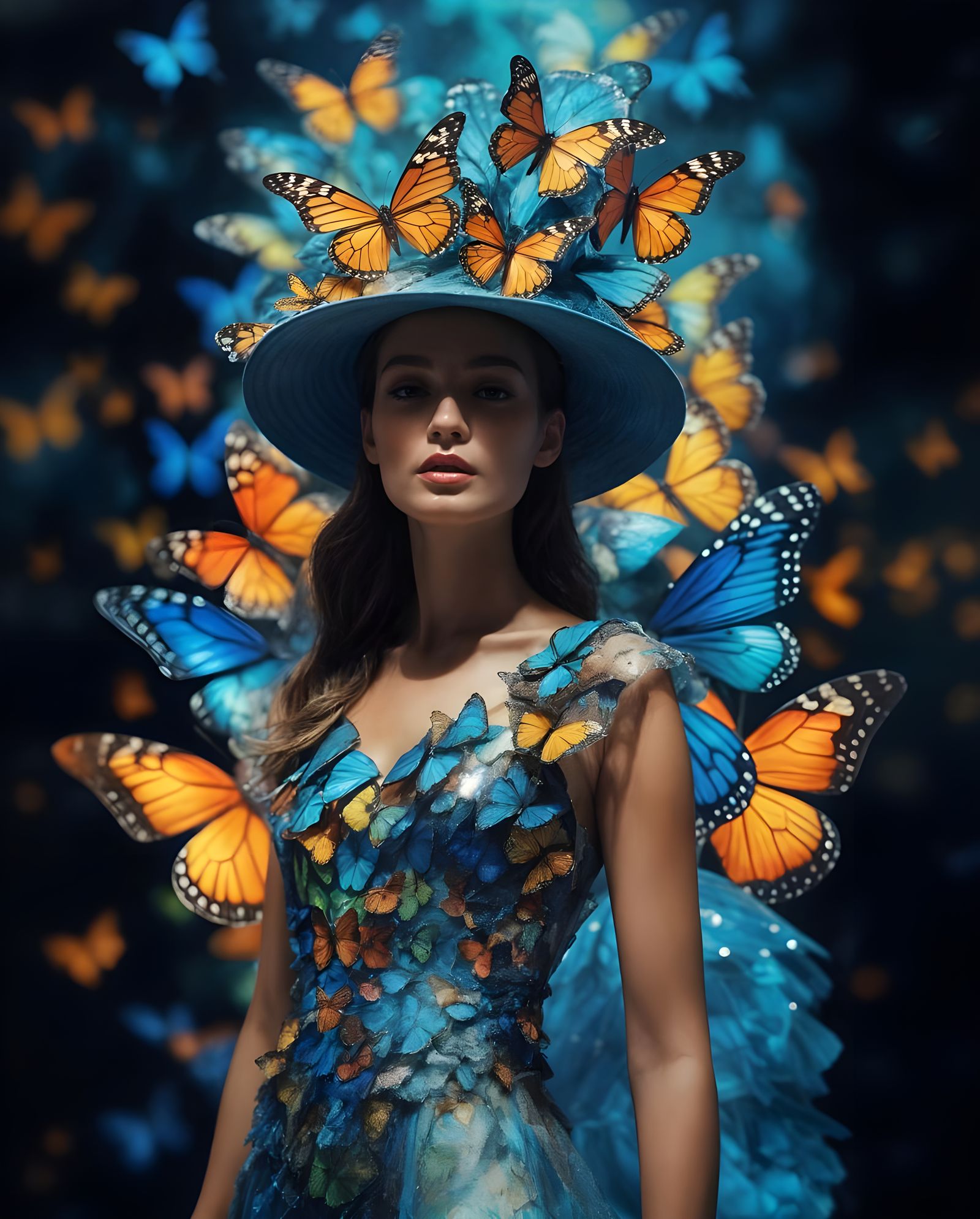 Butterfly Fashion Model on Catwalk in Surreal Style