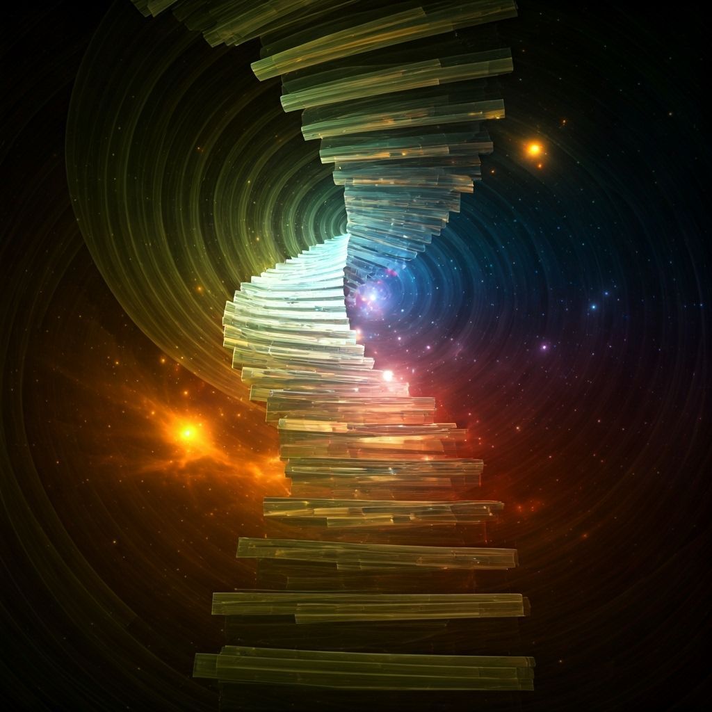Surreal Staircase Spiraling to Fractal Horizon