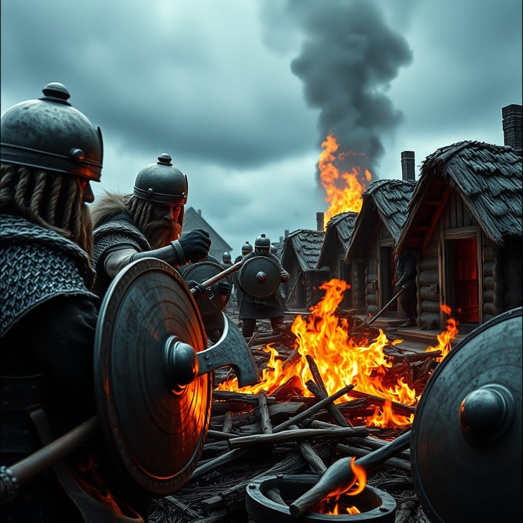 Viking Raiders Storm Coastal Village in Ultrarrealistic Styl...
