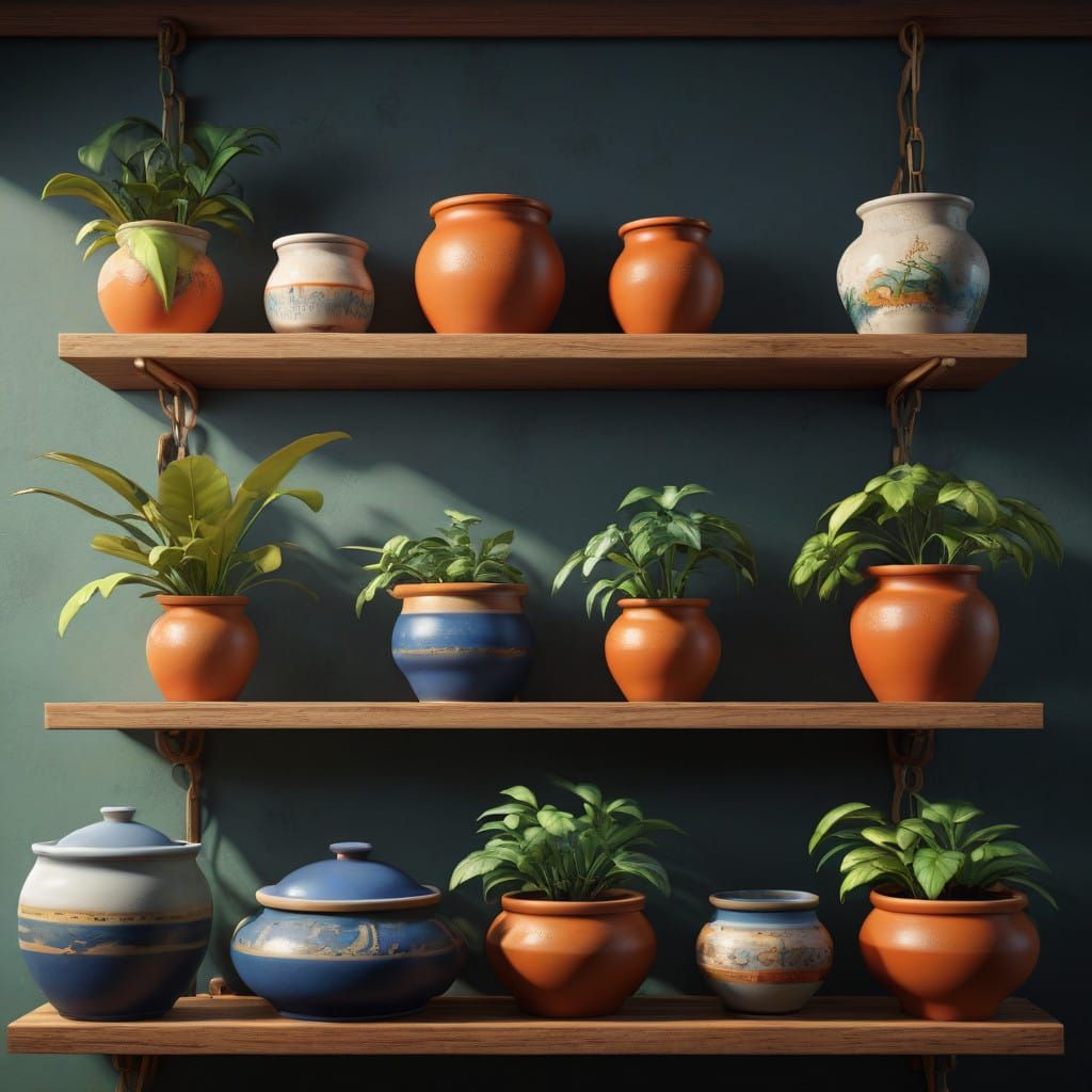 Volumetric Lighting Illuminates a Maximalist Clay Pot Displa...