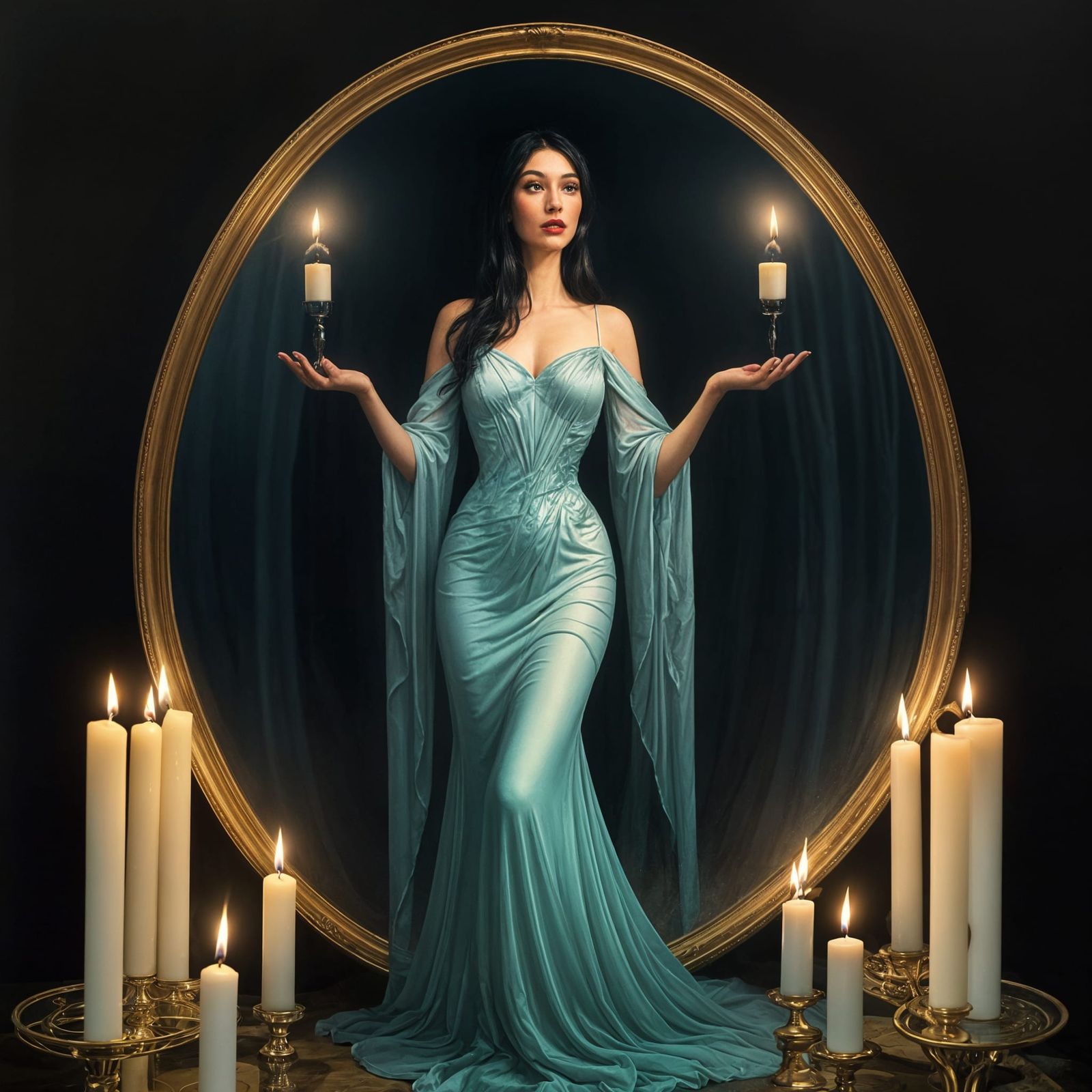 Ethereal Woman of Mystery in Candlelit Ambiance