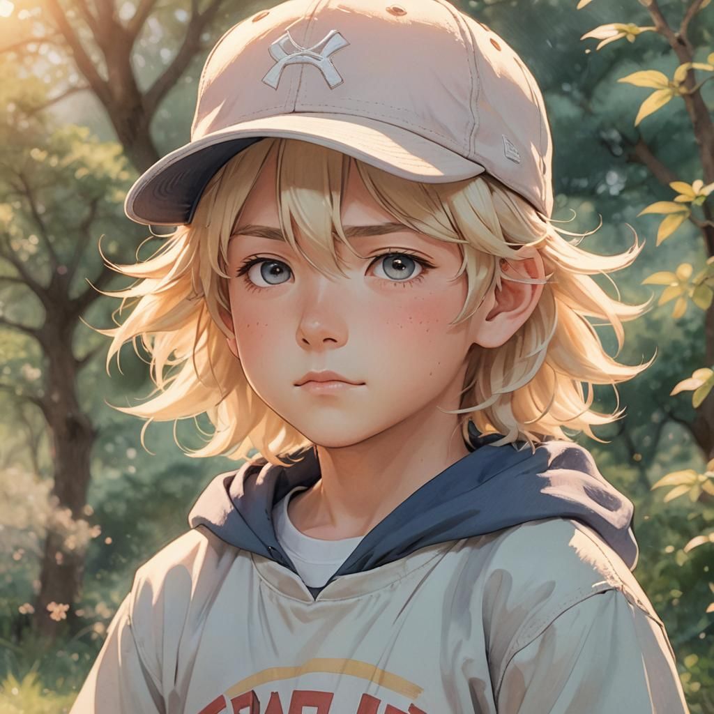 Anime Portrait of Blond Boy with Baseball Cap