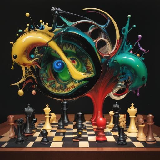 Surrealist Chess Game: 3D Oil Painting on Canvas