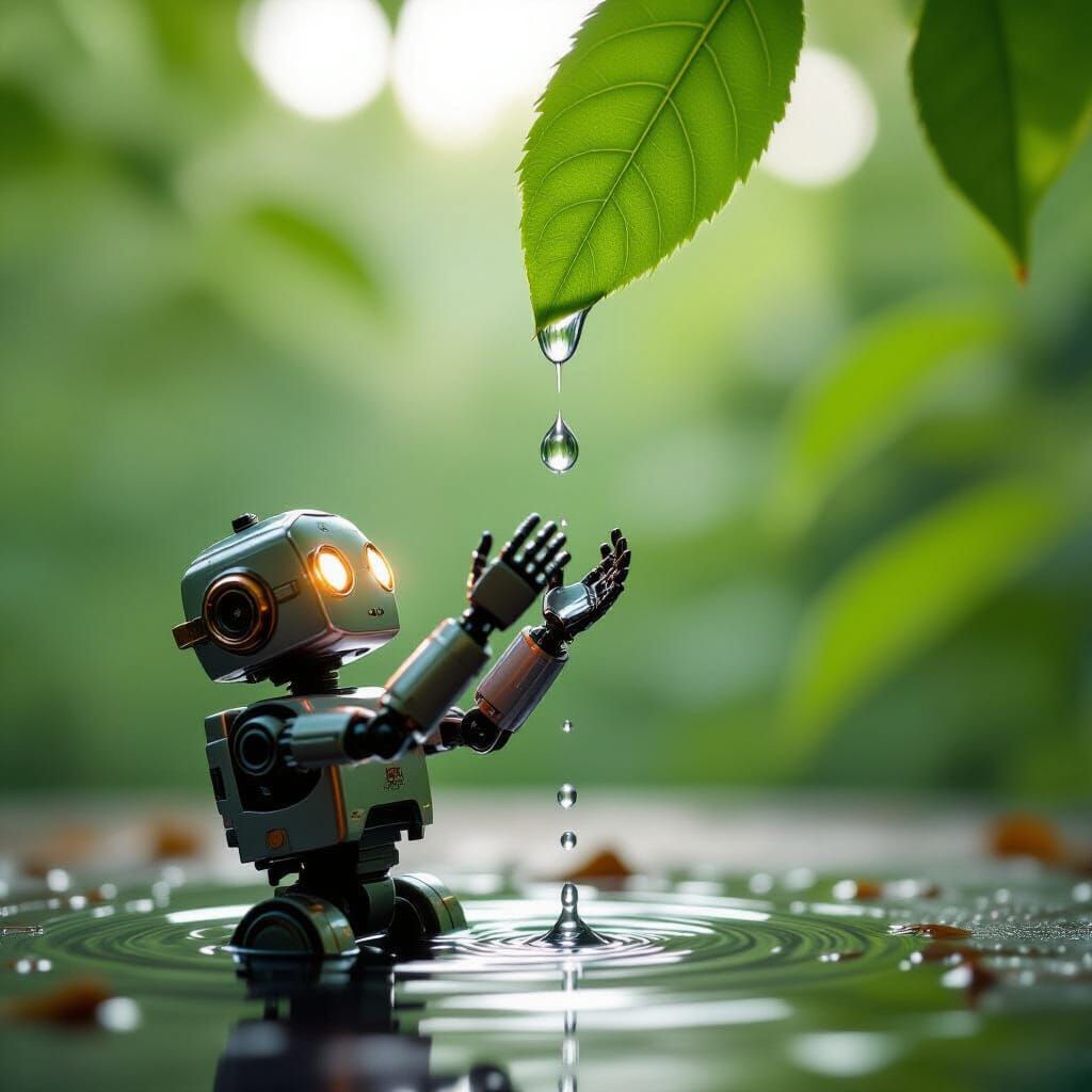 Miniature Robot Reaches for Water Droplet in Nature