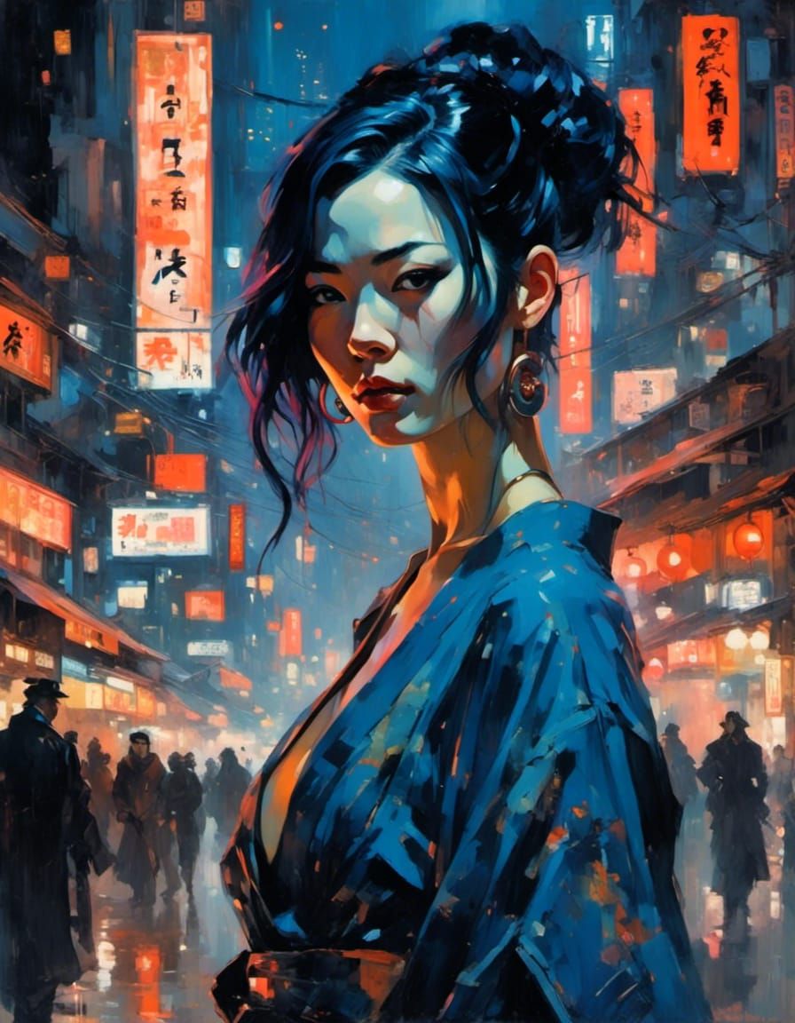 Futuristic Geisha in Cyberpunk Event, Portrait