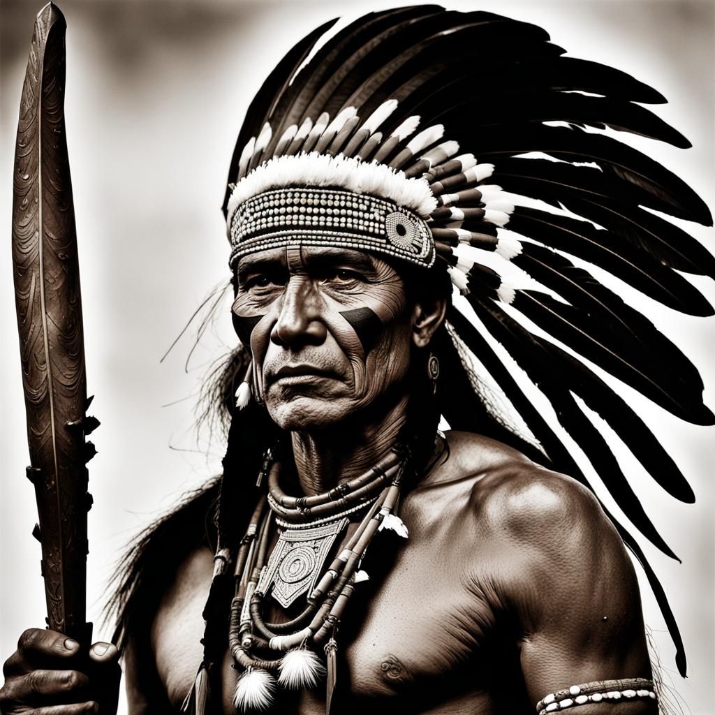 Formidable Indian Warrior in Black and White