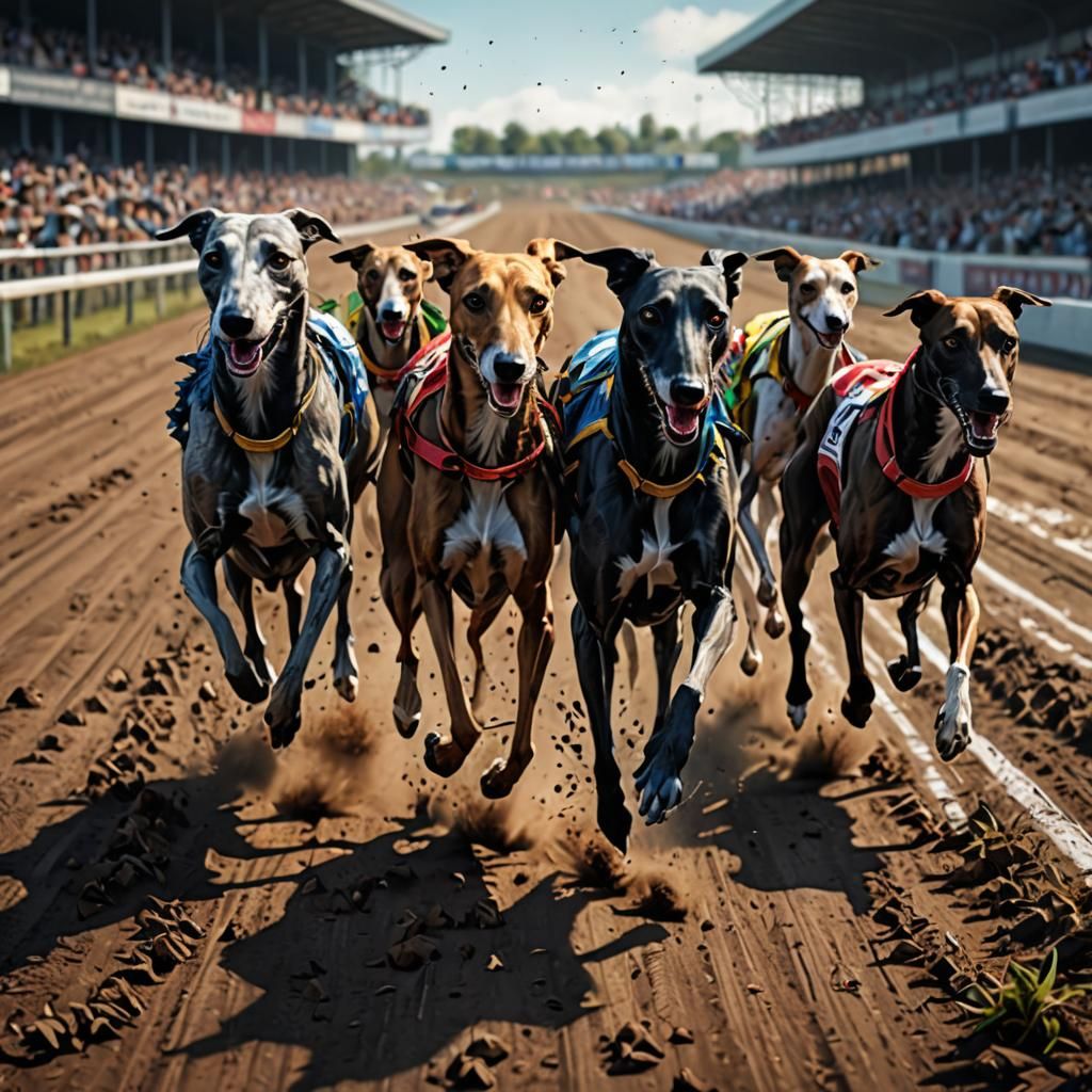Greyhounds Racing: Hyperrealistic Color Pencil Sketch