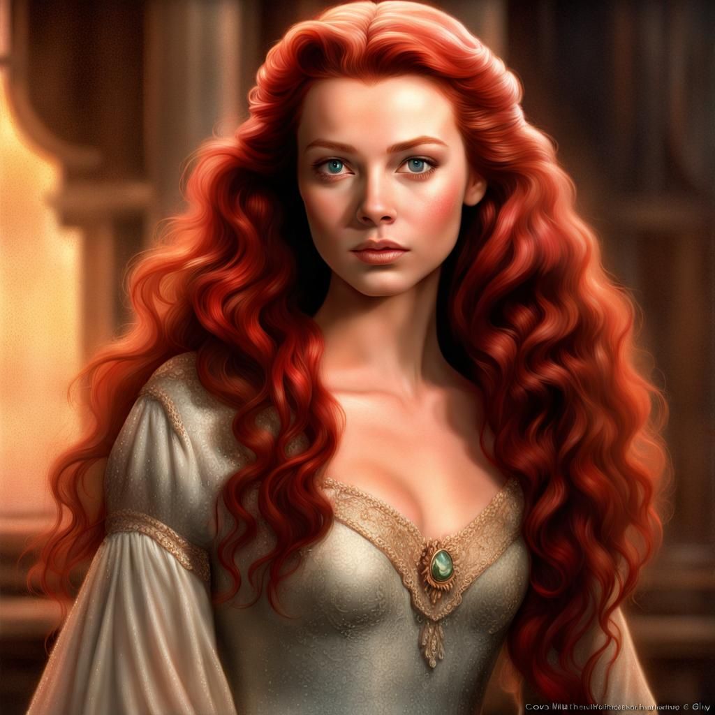 Enchanting Mermaid Princess with Flowing Red Hair