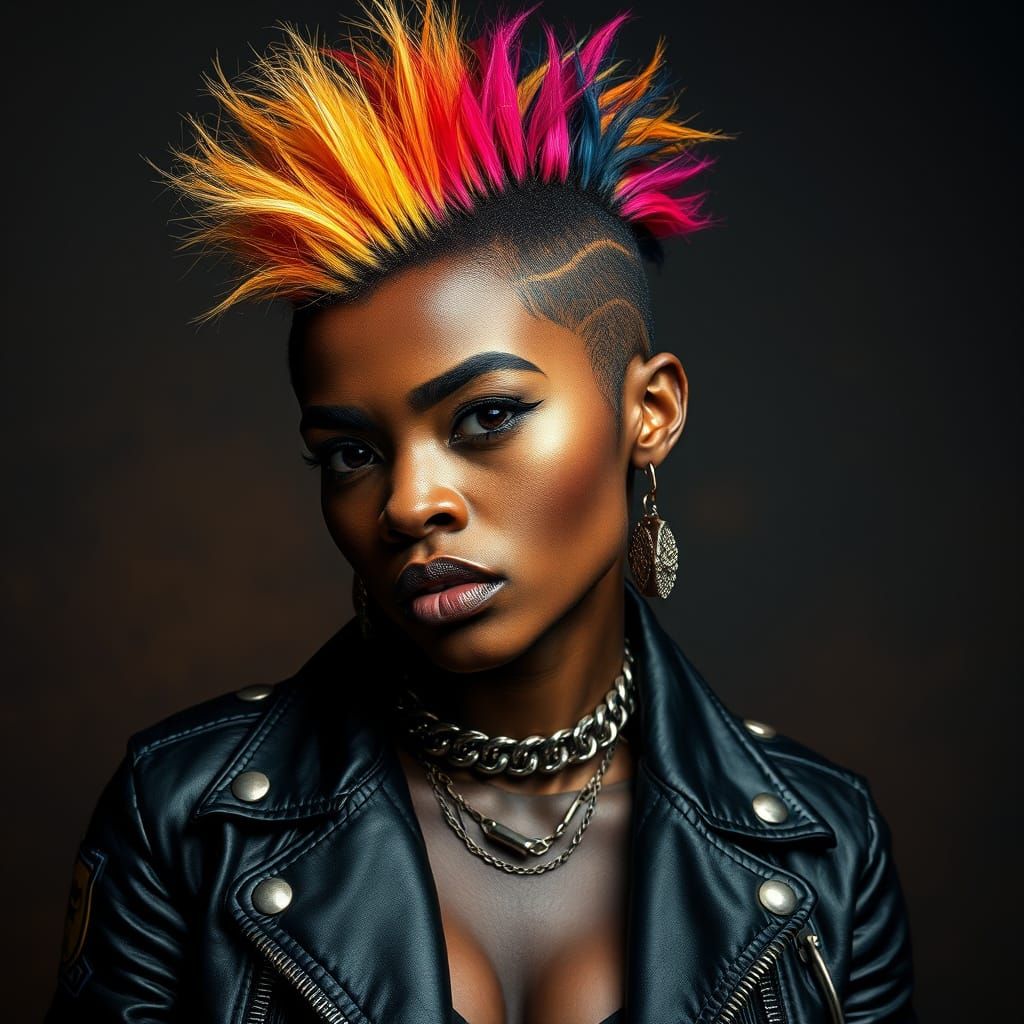 Elegant Black Woman with Vibrant Mohawk in Photorealistic St...