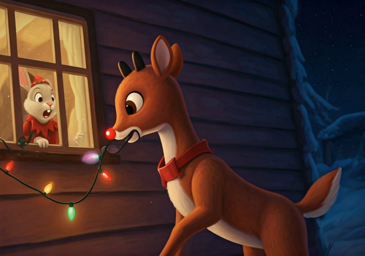 Rudolph Causes Christmas Lights Mayhem in Hilarious Scene
