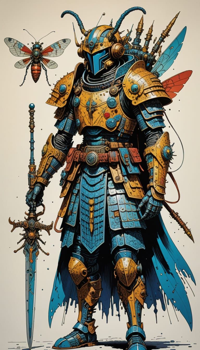 Vibrant Warrior in Insect-Inspired Armor