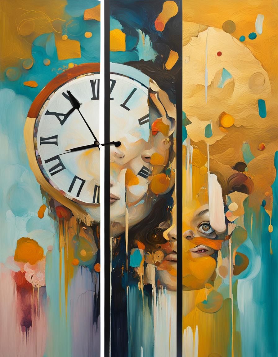 Surreal Diptych Painting of a Woman in a Dreamlike Scene