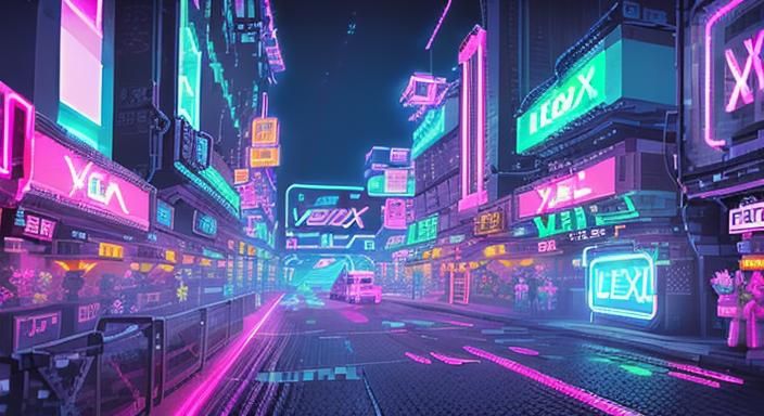 Pixelated Cyberpunk City Street (Version 2)