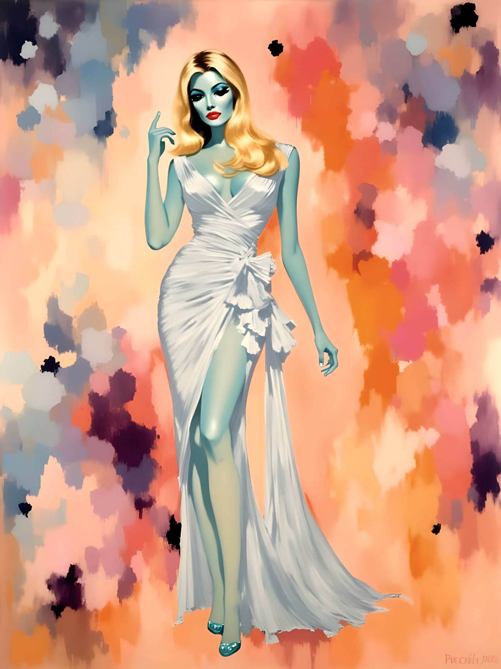 Abstract Brutalist Painting of Woman in Galactic Scene