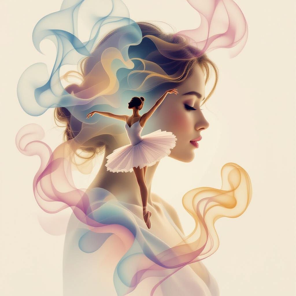 Ethereal Ballerina in Pastel Smoke: Double Exposure