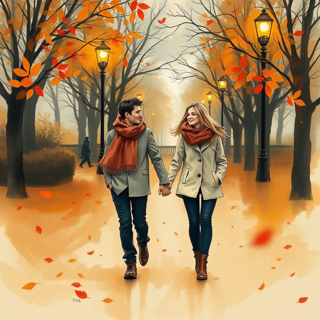 Cozy Autumn Evening Walk in Painterly Style