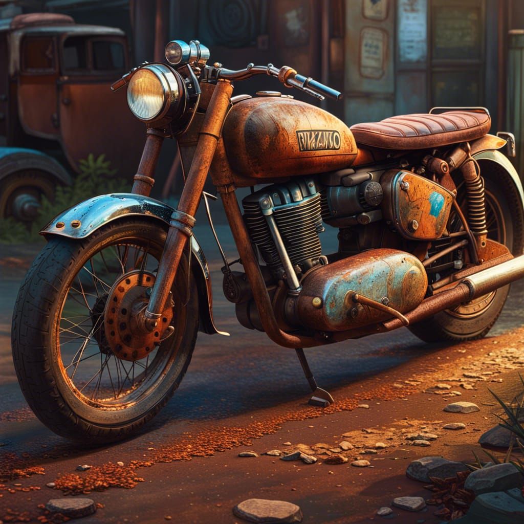 Photorealistic rusty old motorcycle