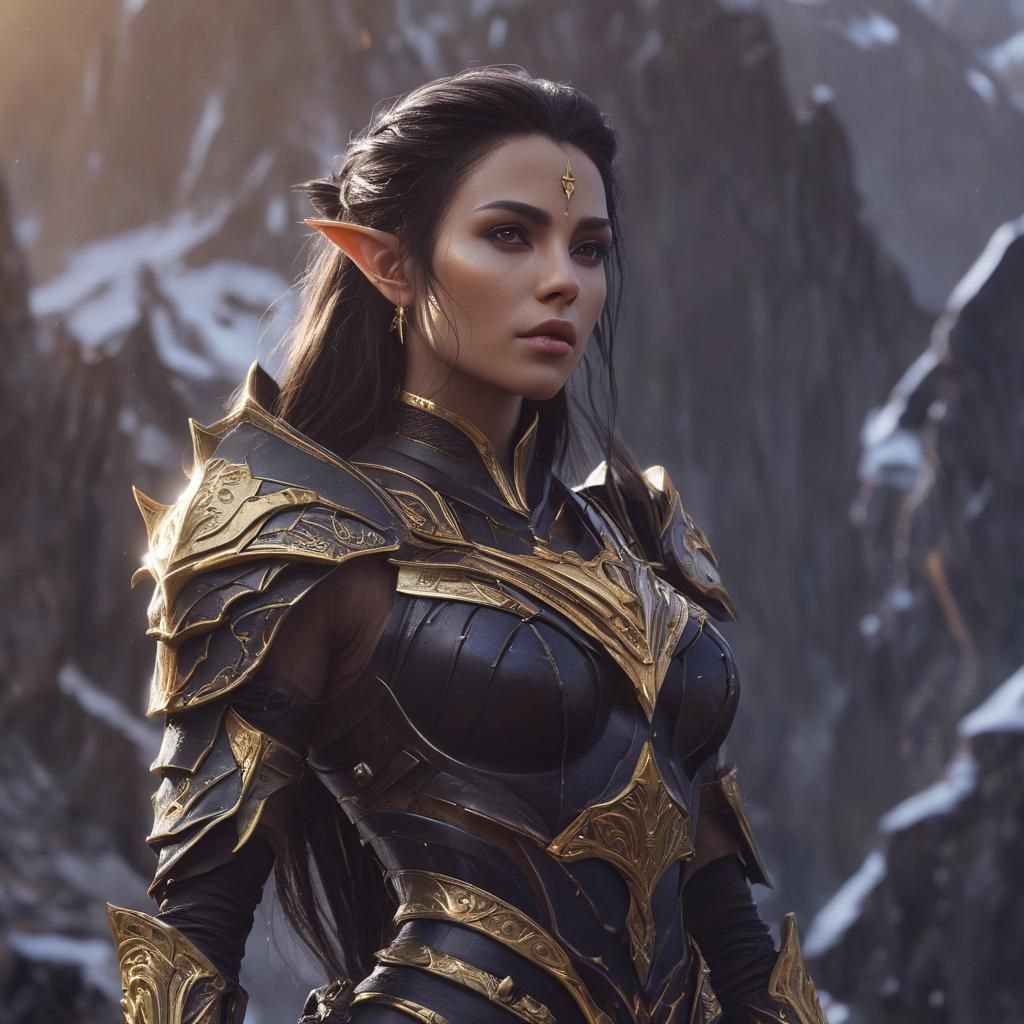 Mystic Dark Elf Warrior on Icy Terrain