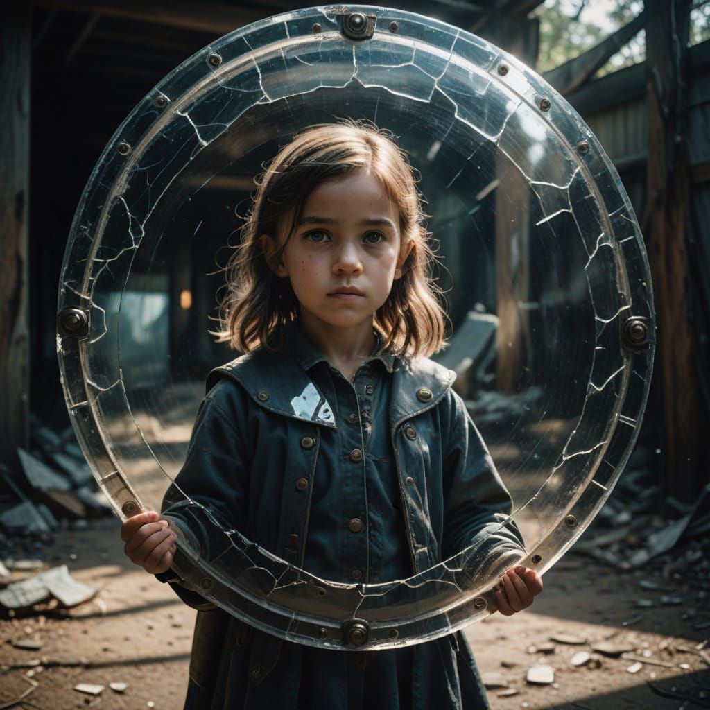 Gorgeous Girl Holds Majestic Shield in Cinematic Film Style