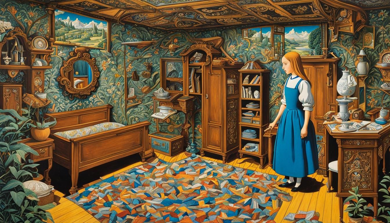 Escher-Inspired Alice Bedroom in Ghibli Style