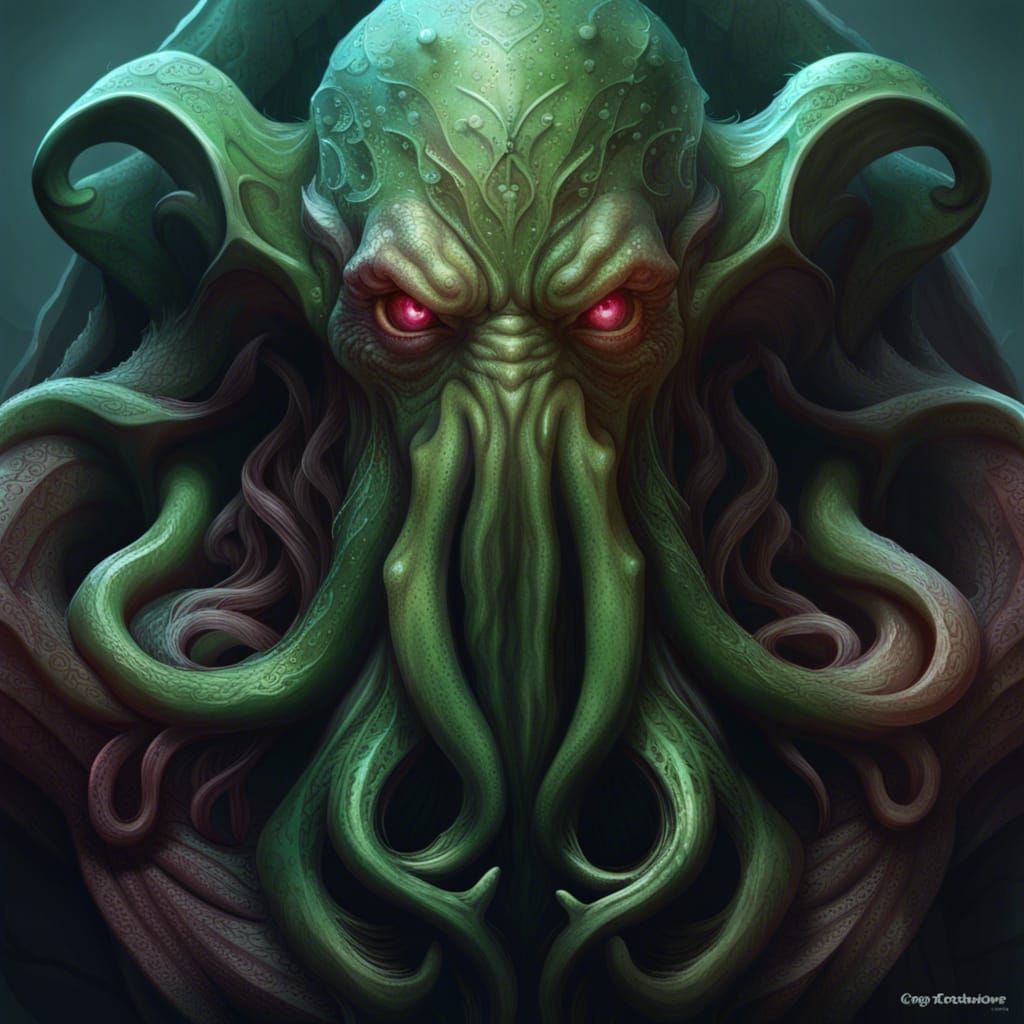 Cthulhu Portrait in Hyperdetailed Art Nouveau Style