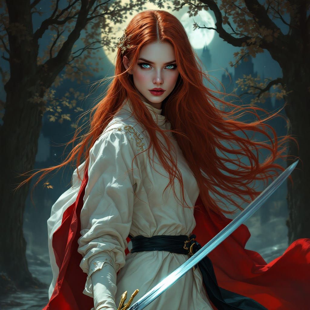 Redhead Vampire Duelist in Art Nouveau Style