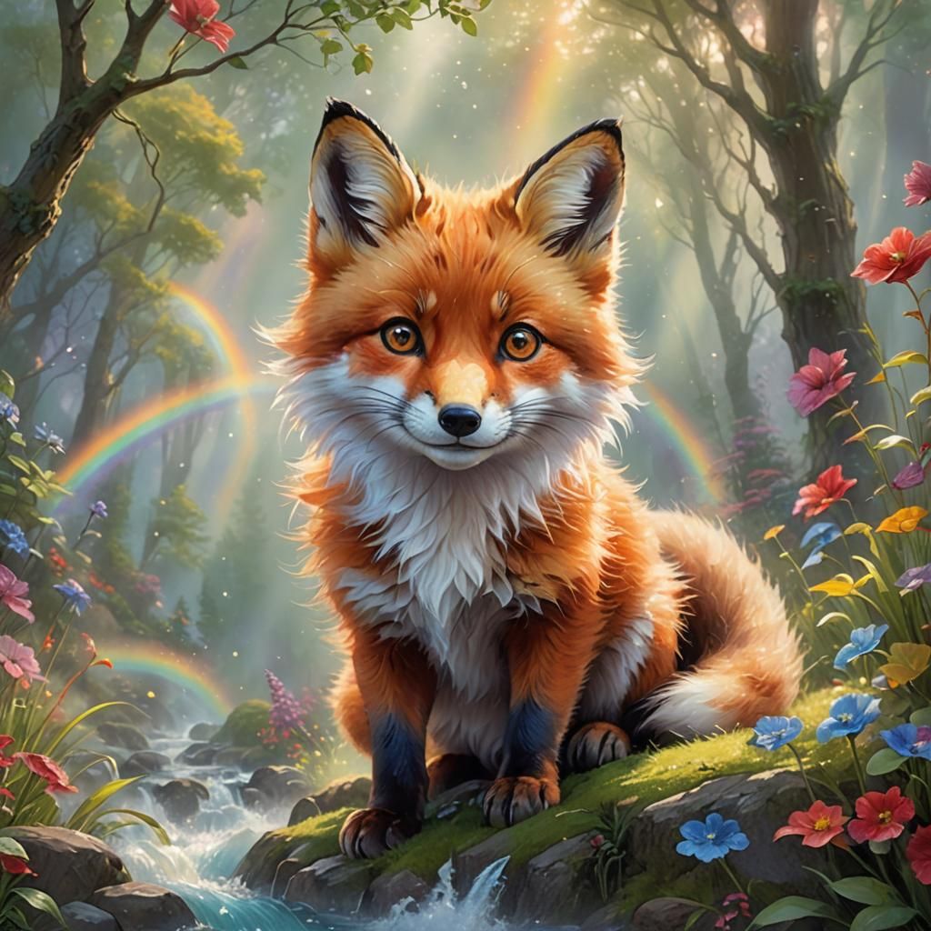 Cute Red Fox with Rainbow Eyes, Ethereal Art