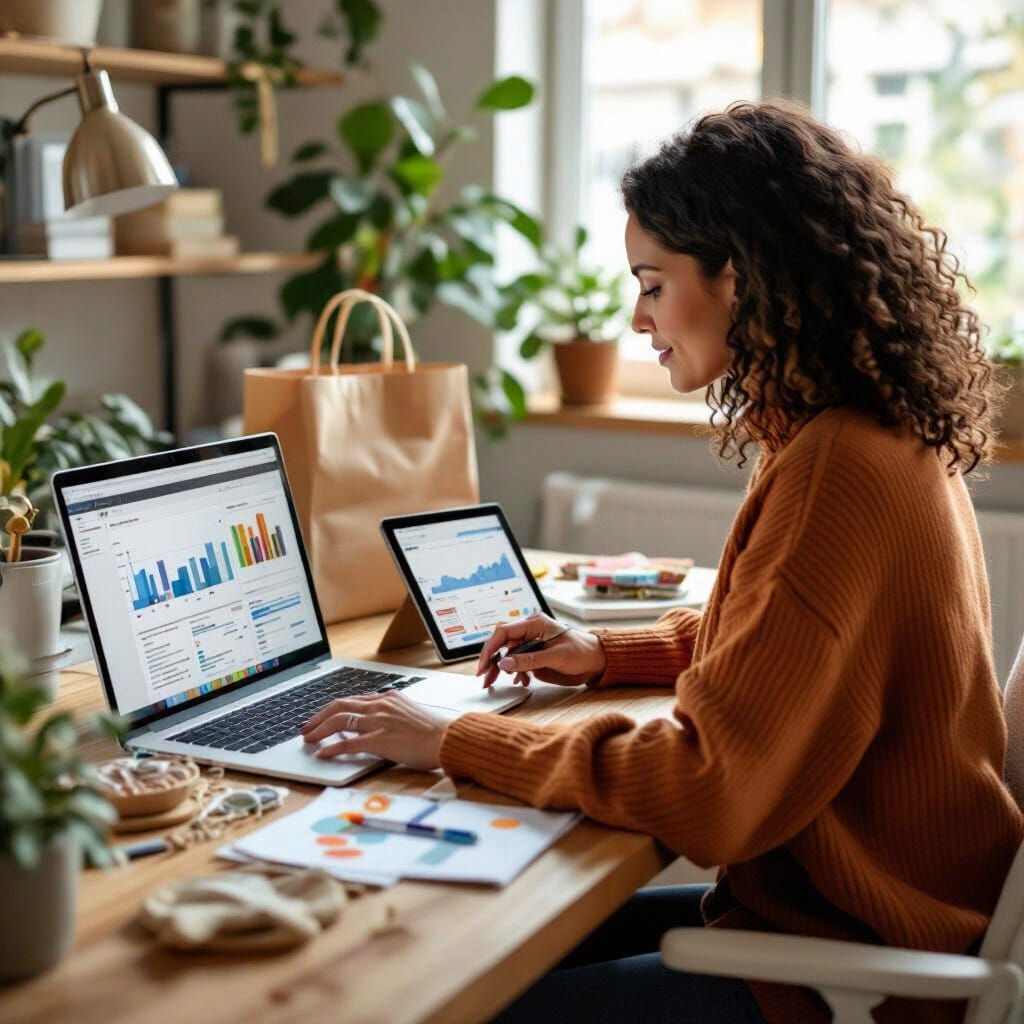 Multitasking Person in Home Office with Natural Light
