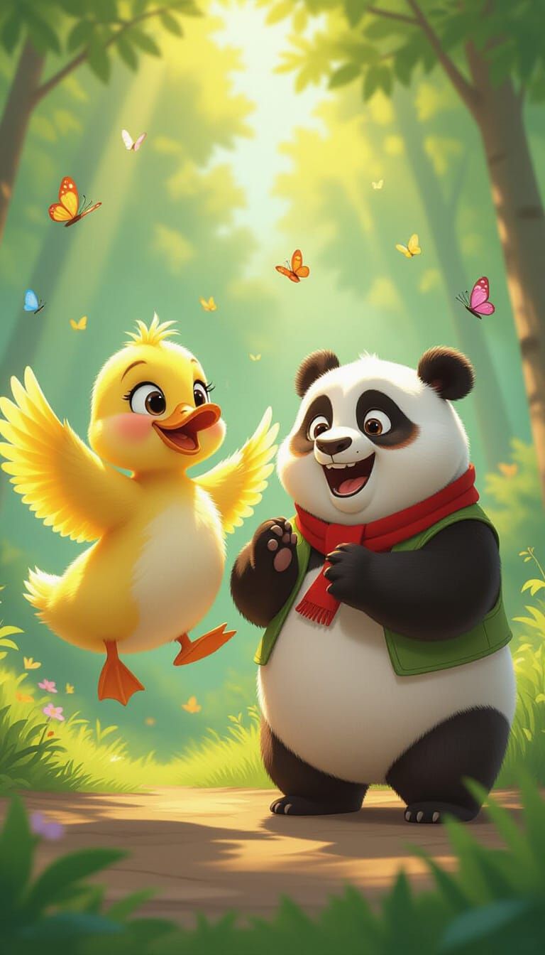 Duck and Panda Joyful Spin: Pixar-Style Animation